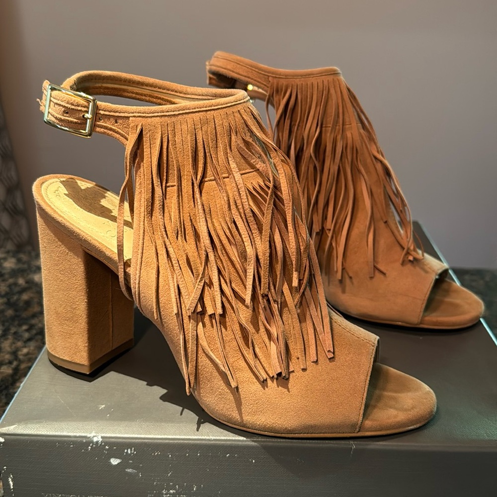 Vince Camino Suede Fringed Sandals, Size 8